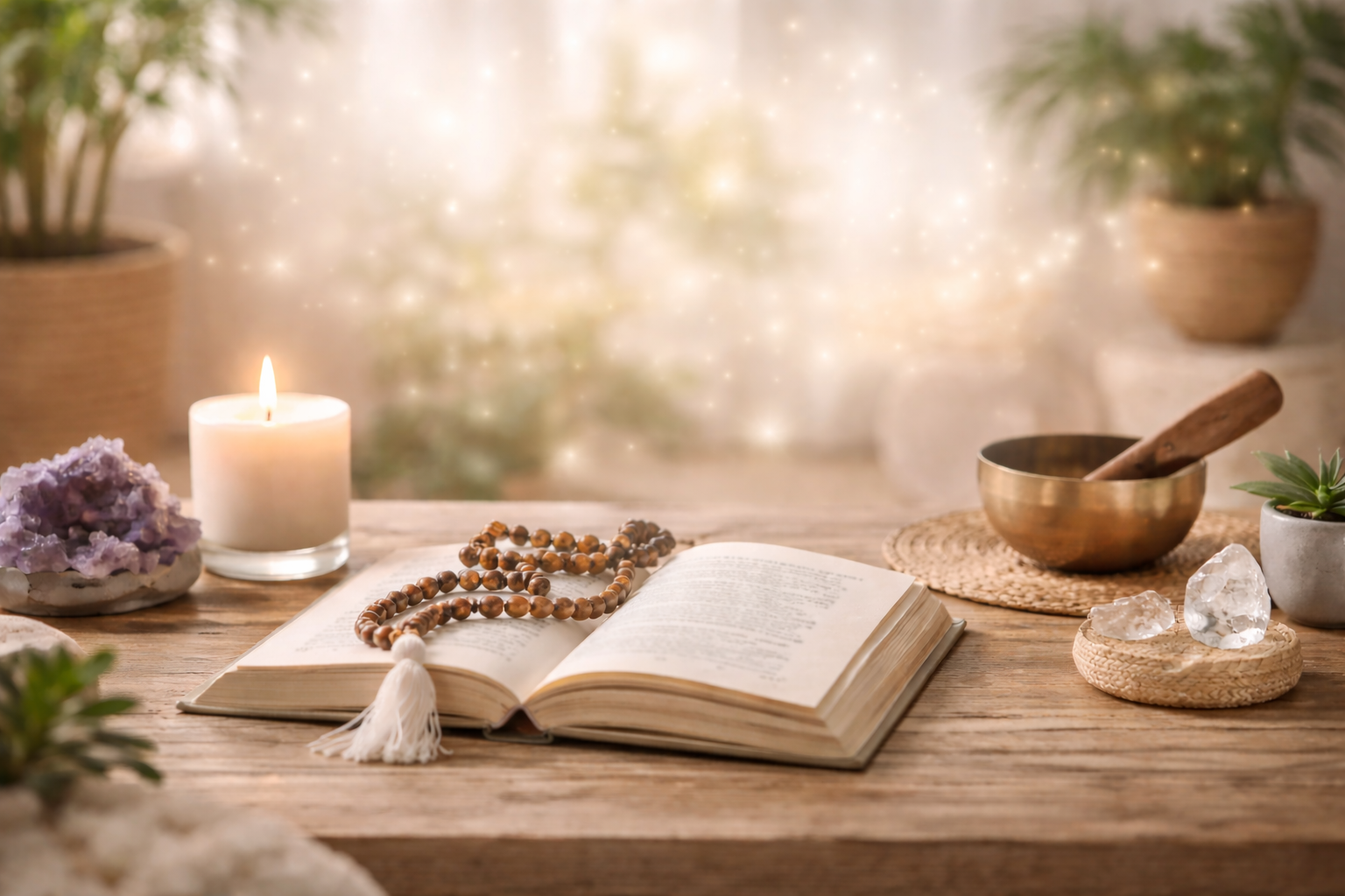 spiritual calm on a wooden table